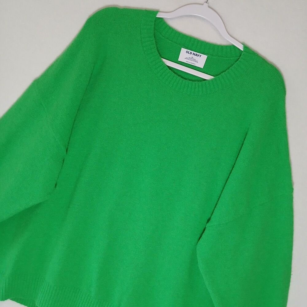Old Navy Y2K Lime Green Wool Blend Crew Neck Sweater XL Baggy Preppy #1191